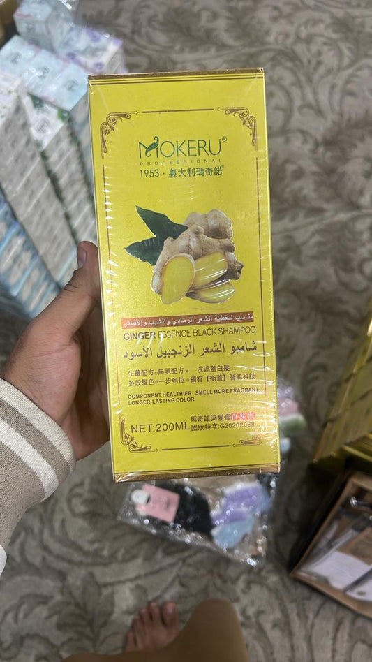Mokeru 200ml Organic Ginger Black Hair Shampoo | Herbal Permanent Gray Hair Dye | For Men & Women